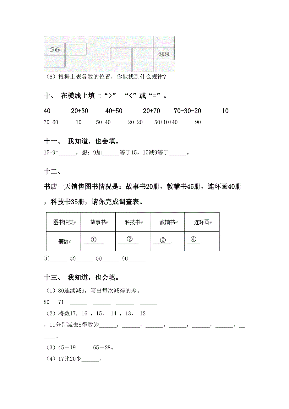 苏教版一年级下册数学填空题练习_第3页