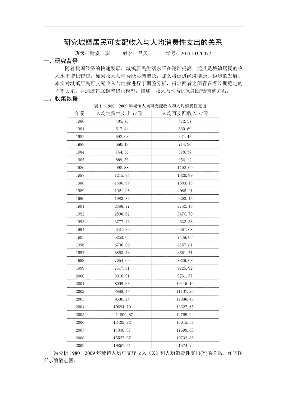 研究城镇居民可支配收入与人均消费性支出的关系.doc_第1页