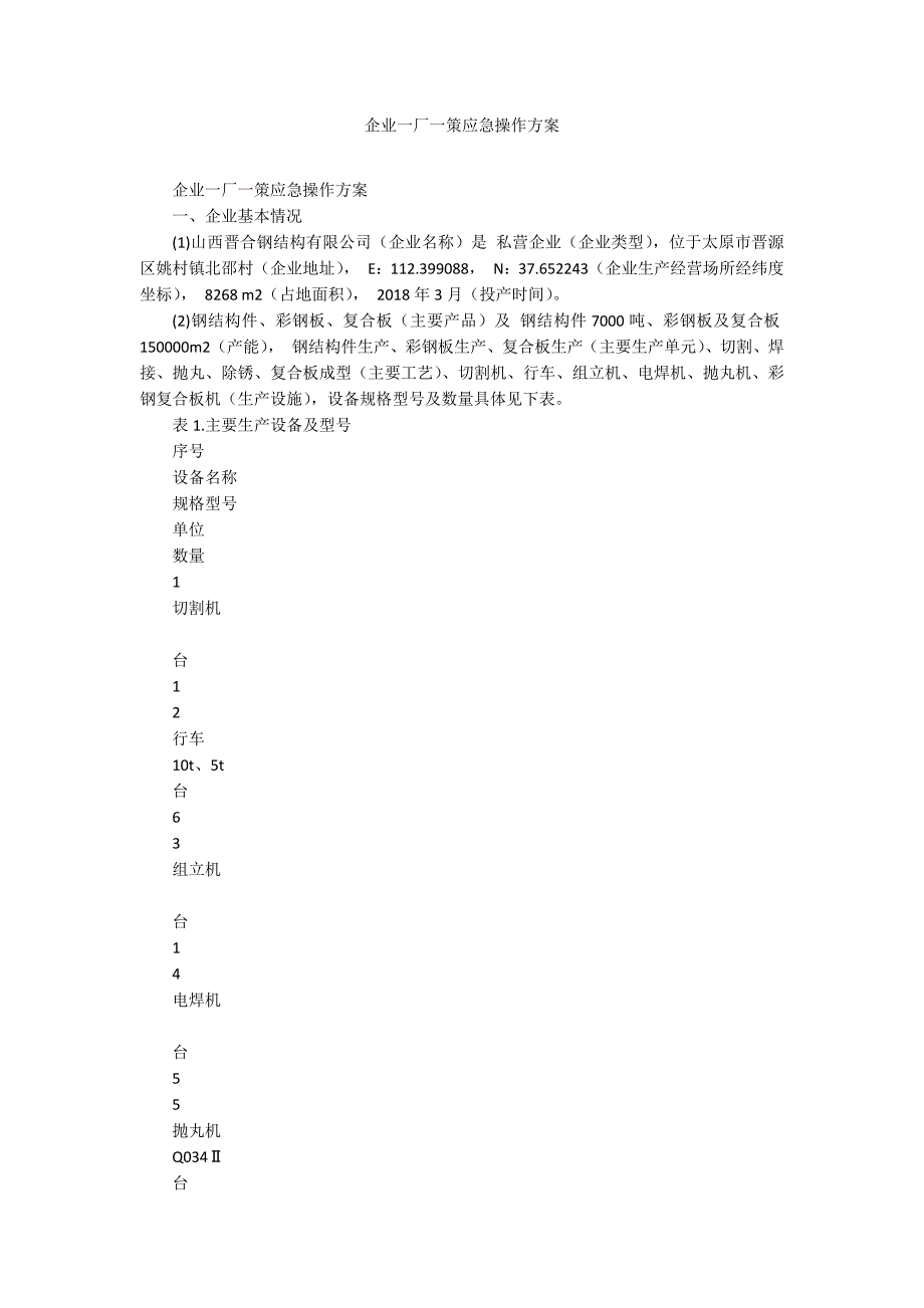 企业一厂一策应急操作方案_第1页