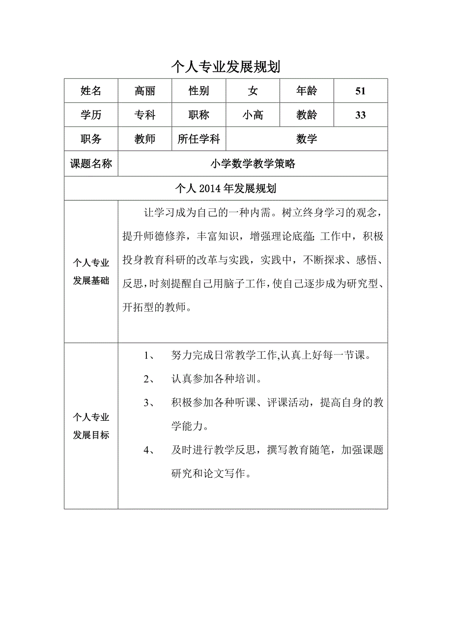 高丽个人专业发展规化_第1页