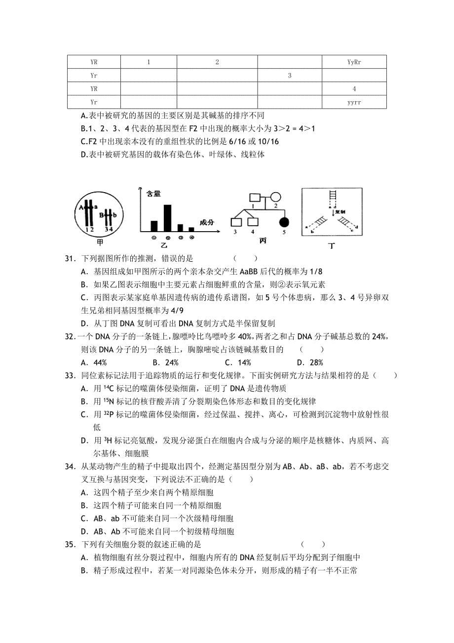 福建省厦门市同安一中2011届高三生物上学期期中考试试题新人教版_第5页