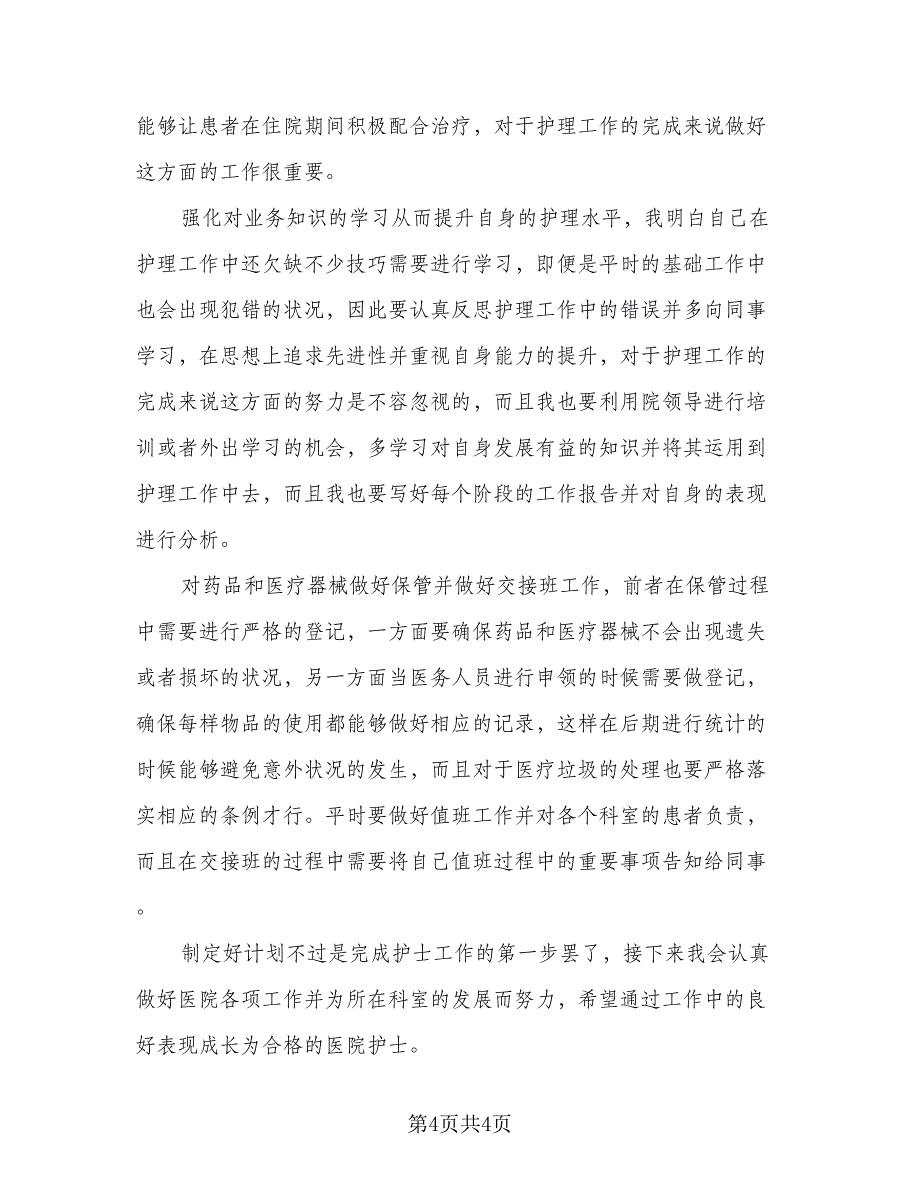 2023护士个人工作计划标准范本（二篇）_第4页