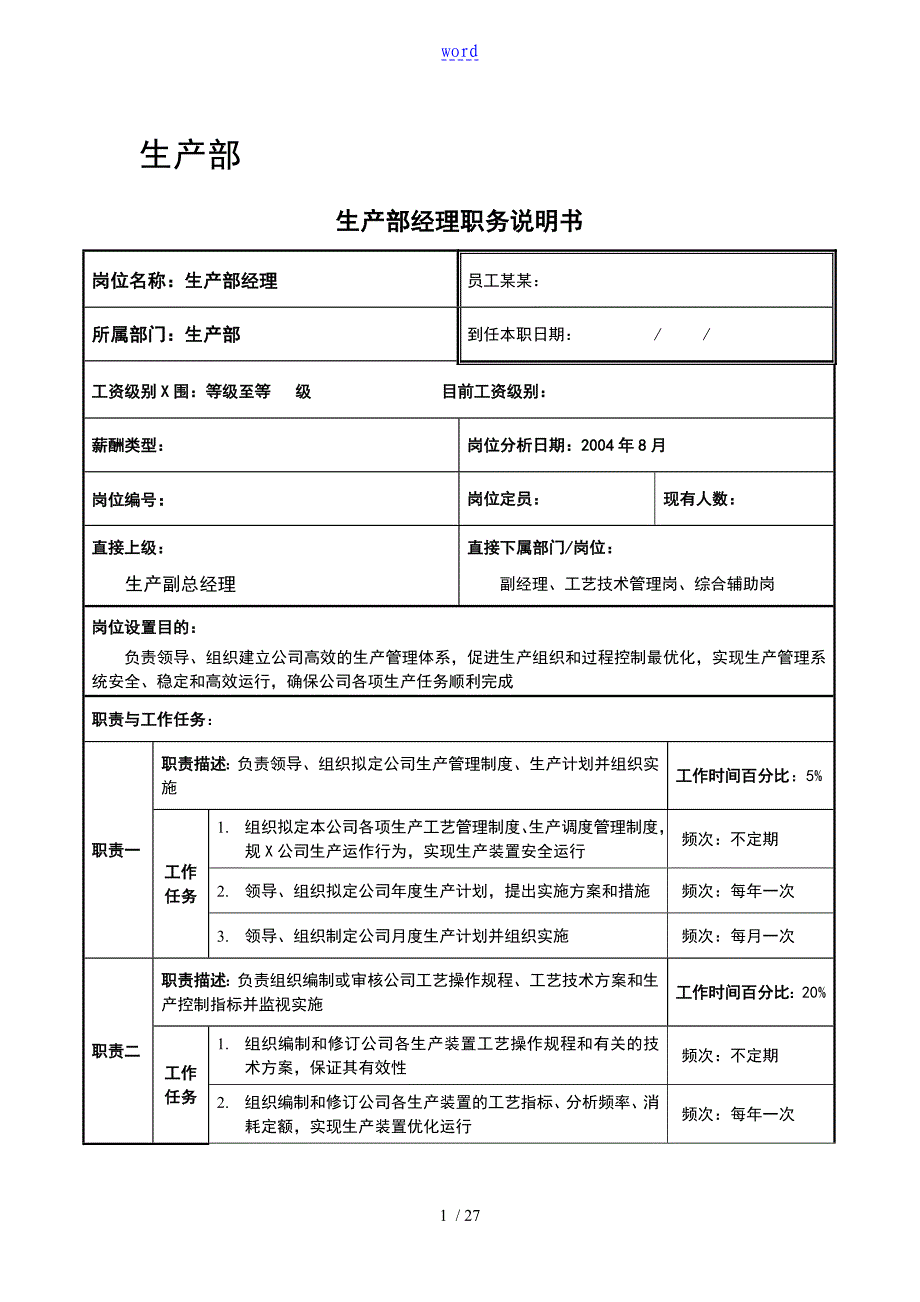 生产部职务说明书(大全)_第1页