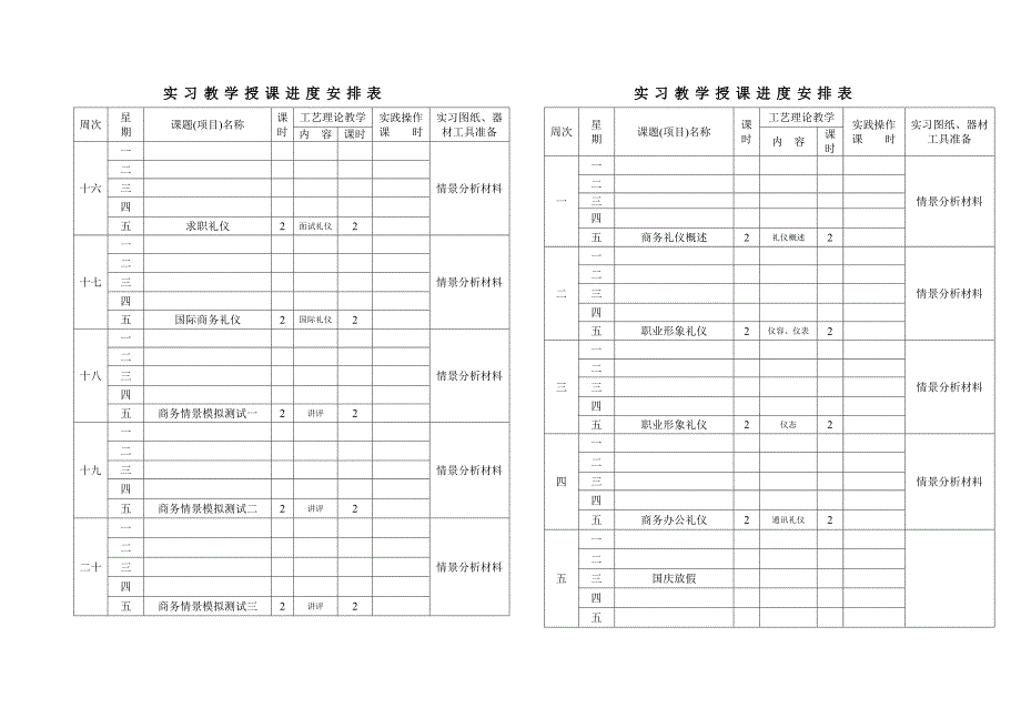 课程授课计划表(商务礼仪实训)_第3页