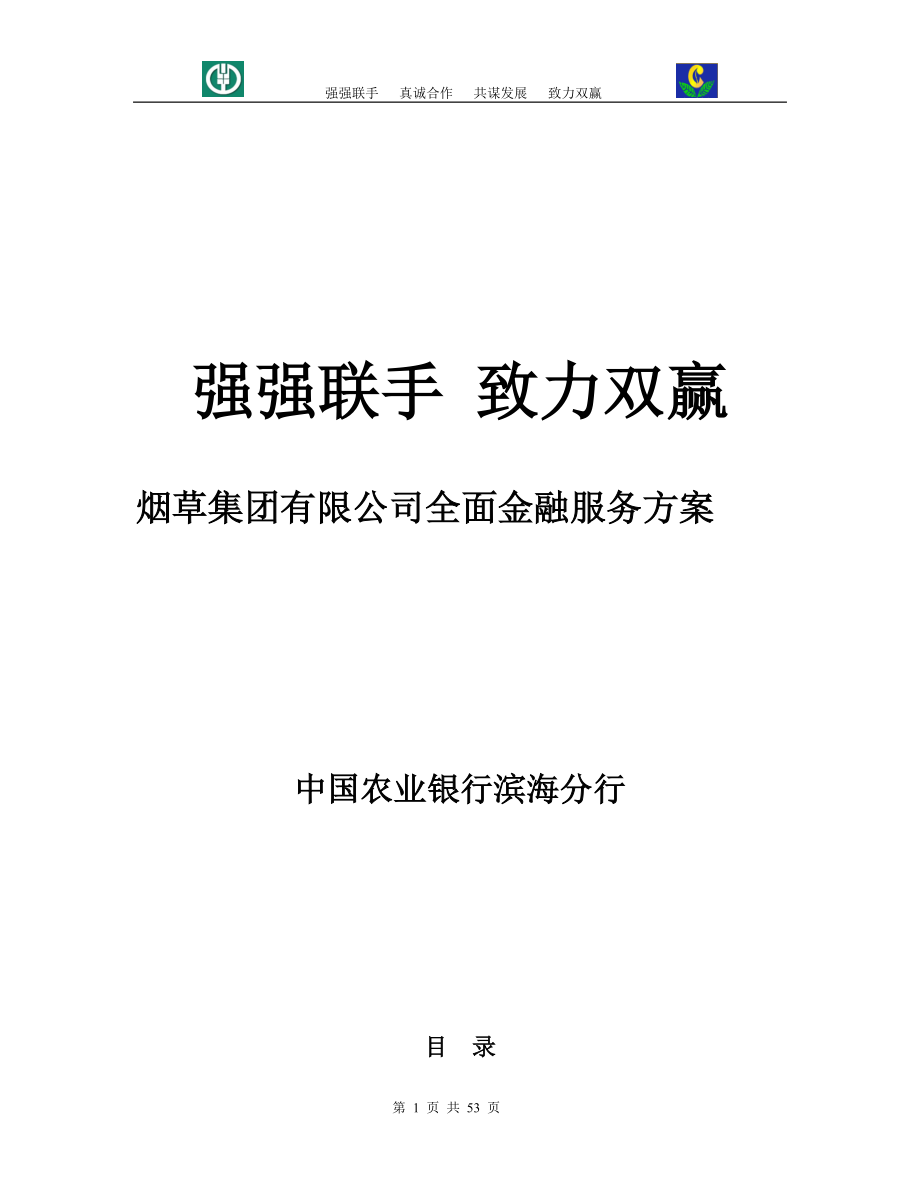 烟草集团有限公司全面金融服务方案_第1页