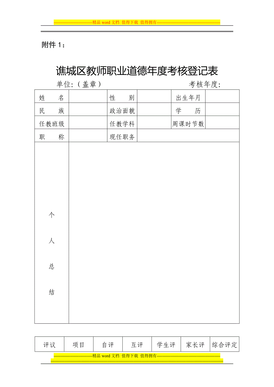 谯城区教师职业道德年度考核登记表.doc_第1页