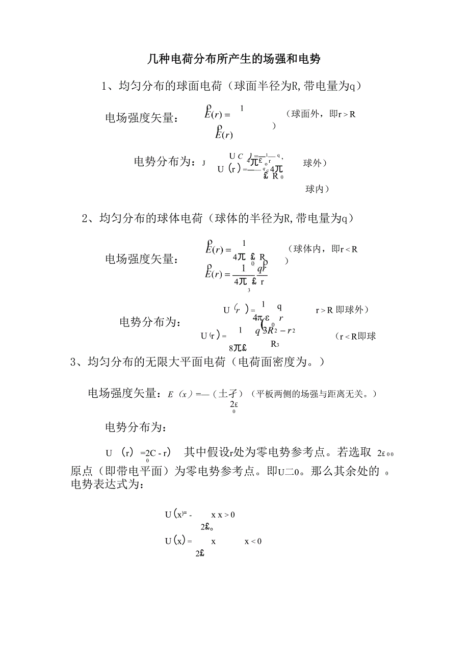 几种典型带电体的场强和电势公式(精选)_第1页