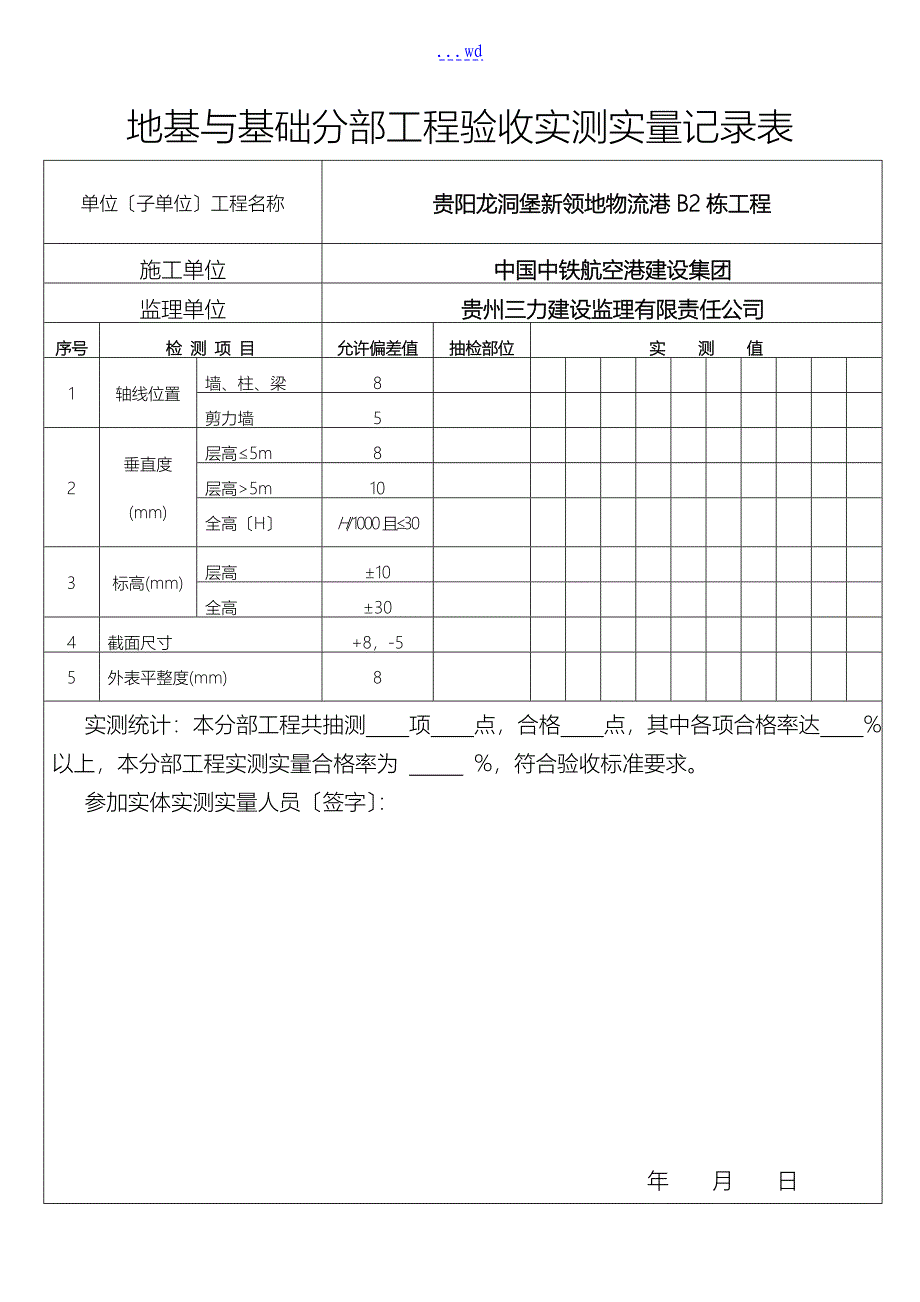 分部工程验收实测实量记录文稿表_第1页