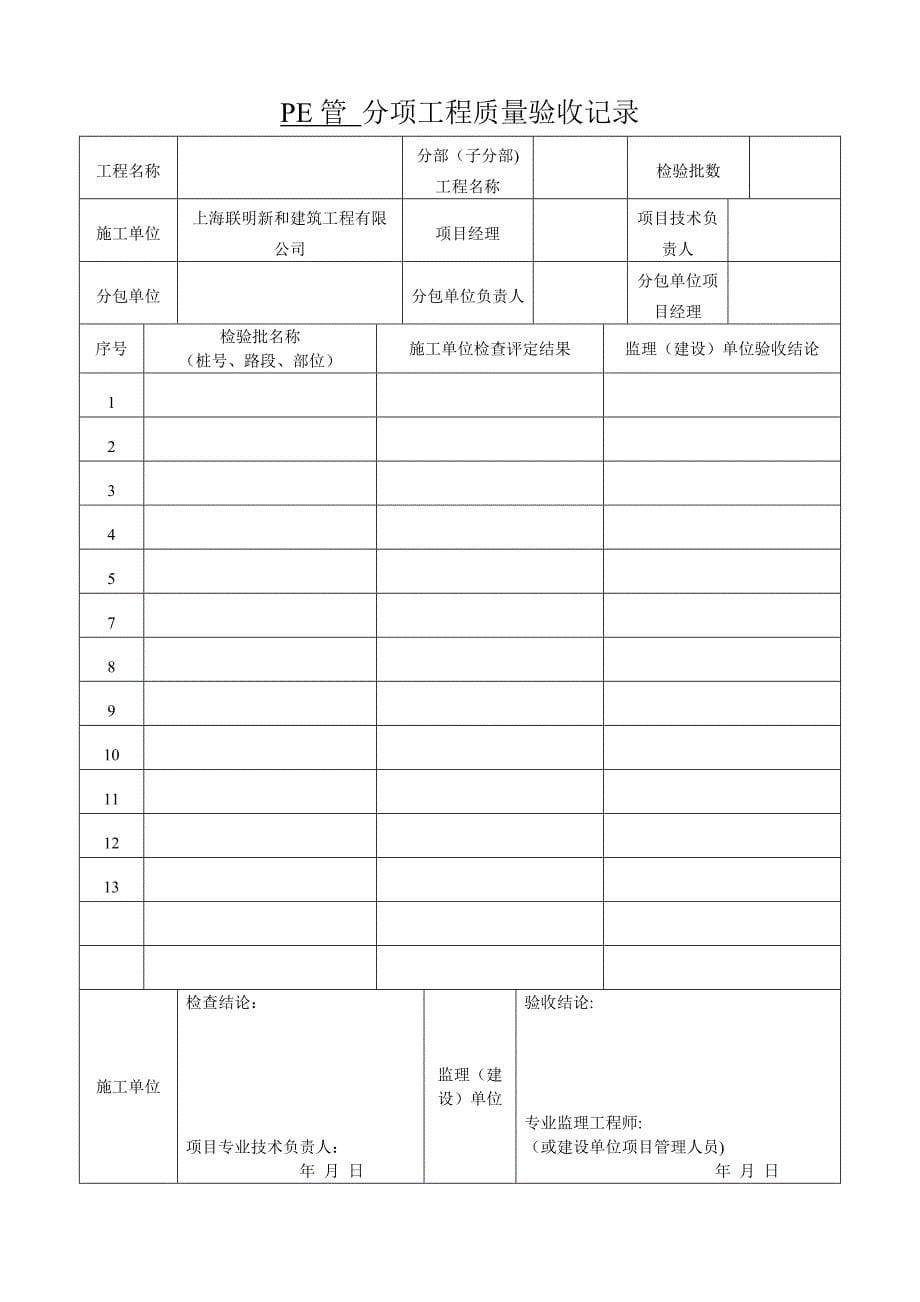 PE管及双壁波纹管施工分部、分项、检验批质量验收表格_第5页