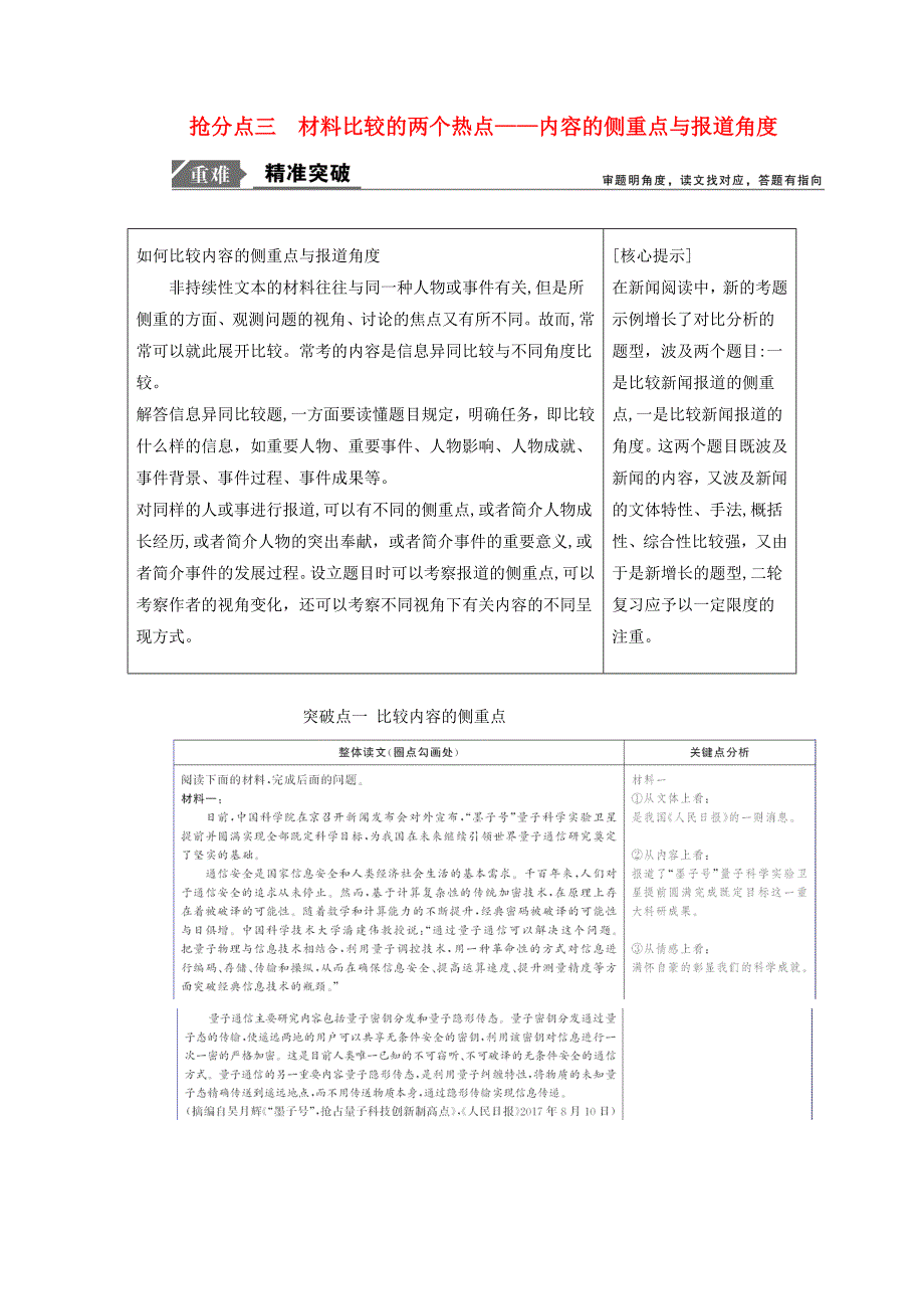 高考语文二轮复习专题四抢分点三材料比较的两个热点讲义含解析_第1页