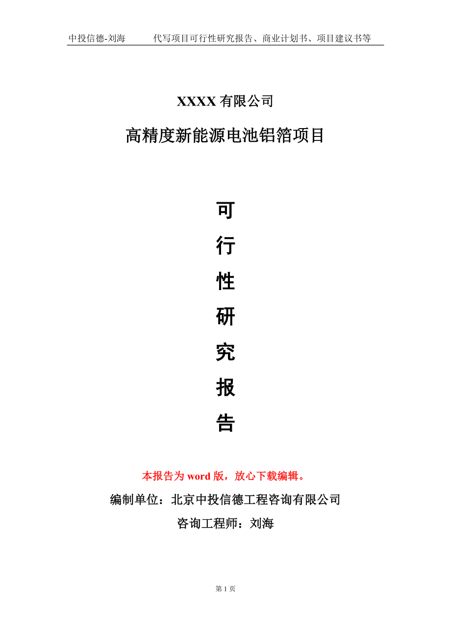 高精度新能源电池铝箔项目可行性研究报告模板立项审批_第1页