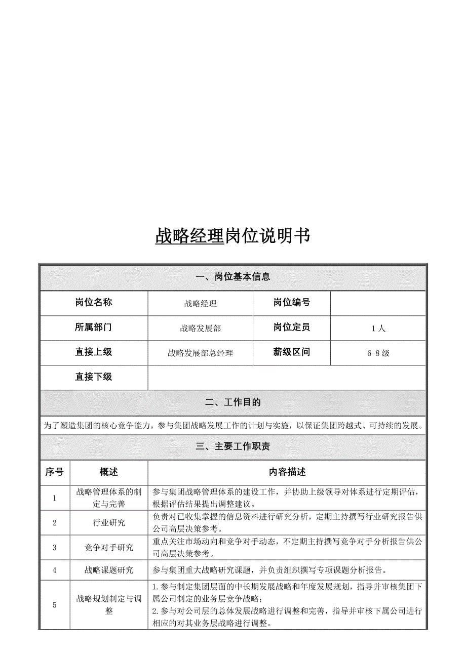 岗位说明书战略发展部总经理_第5页