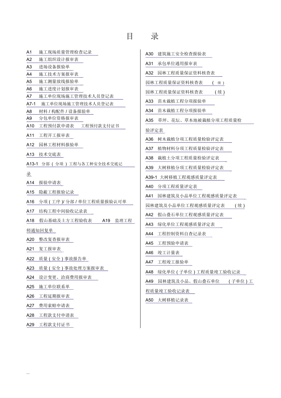 新版园林绿化工程施工表格全套_第1页