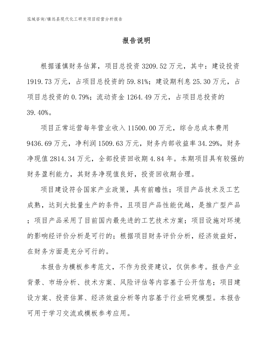 镇远县现代化工研发项目经营分析报告_模板范本_第2页
