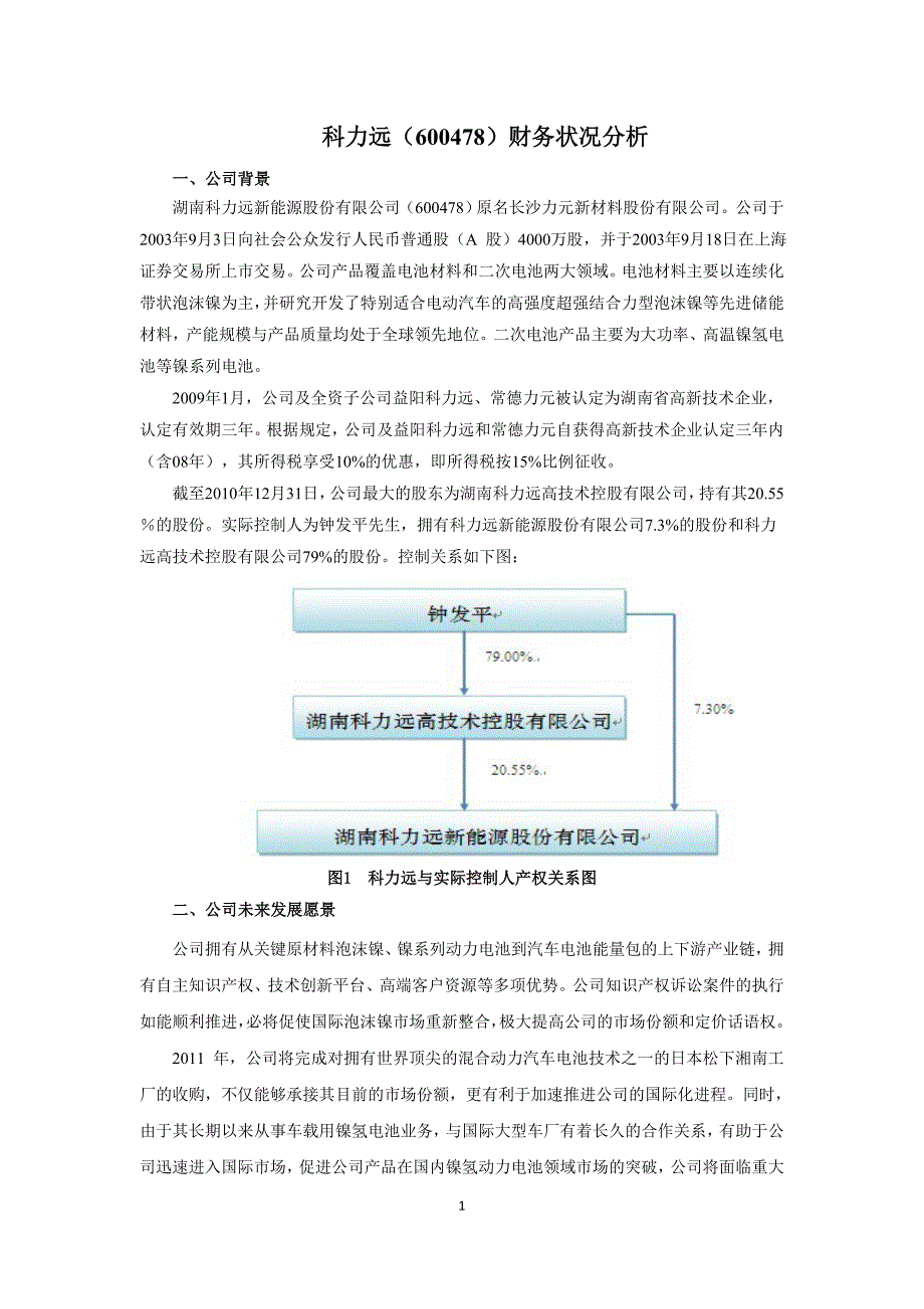 科力远(600478)财务状况分析_第1页