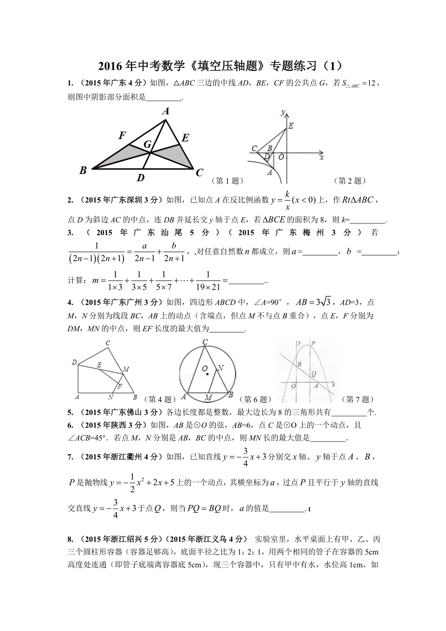2016年江苏中考数学《填空压轴题》专题练习（1）(含解析)_第1页