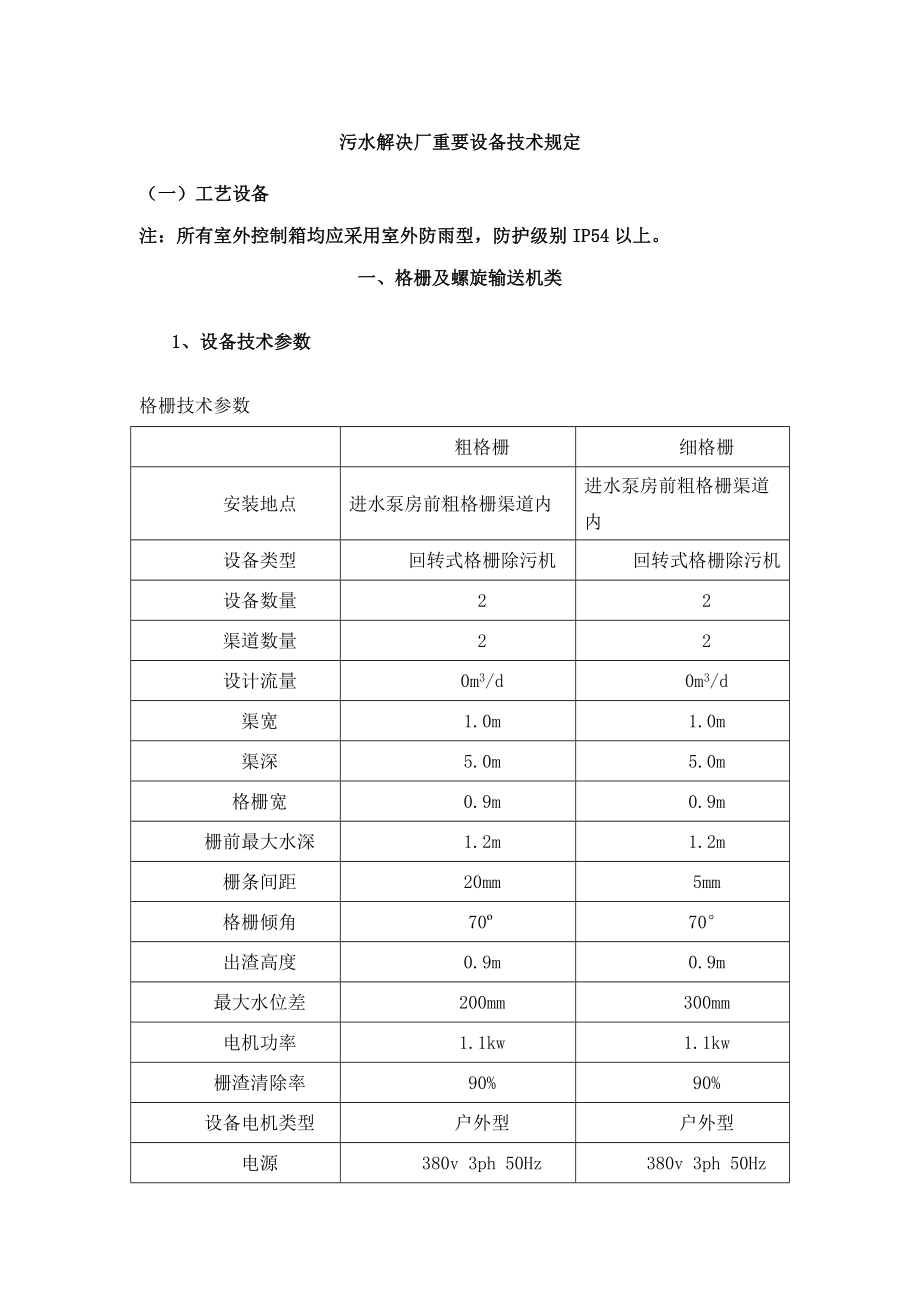 污水处理厂主要设备重点技术参数_第1页