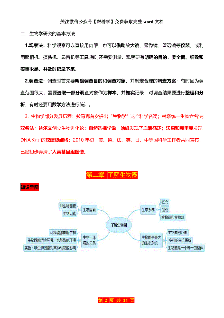 七年级上册生物思维导图+精华知识.doc_第2页