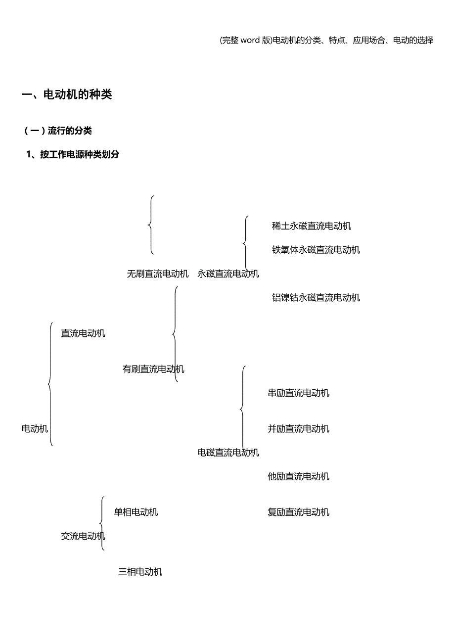 (完整word版)电动机的分类、特点、应用场合、电动的选择.doc_第1页