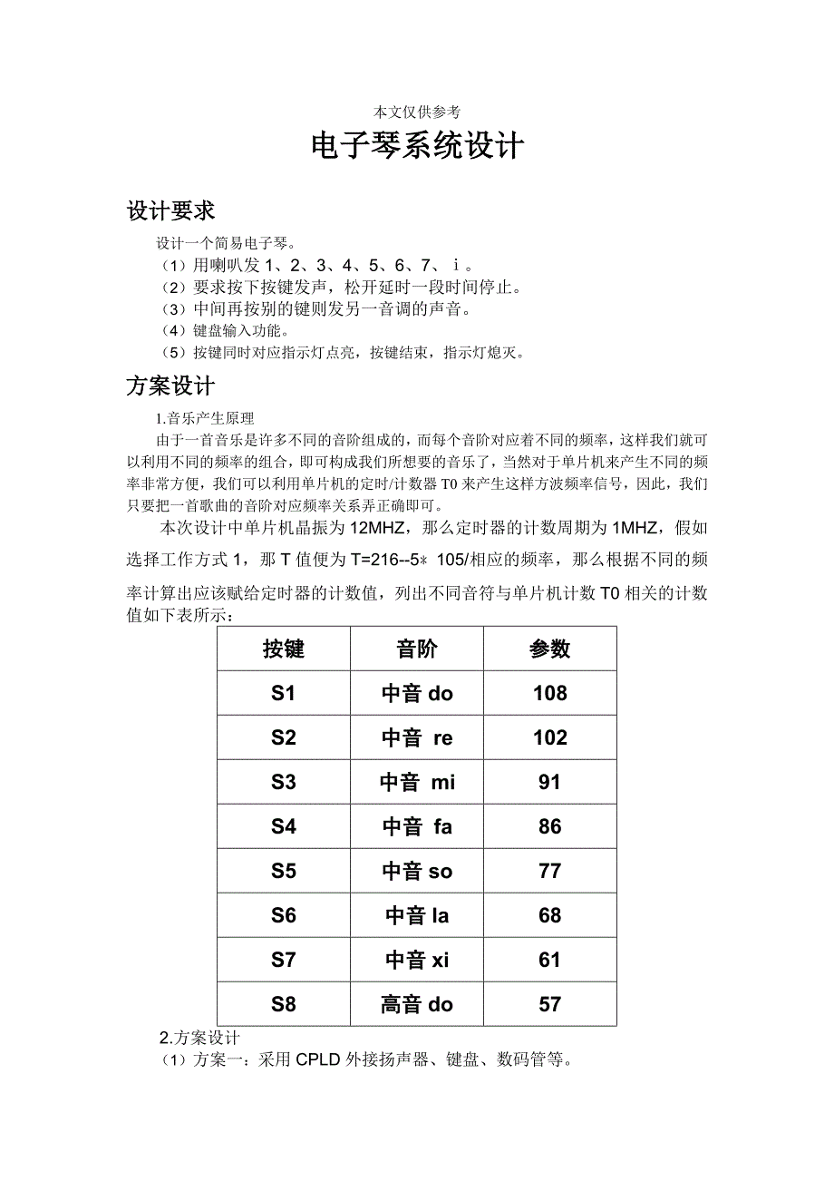 简易8按键电子琴设计实验_第1页