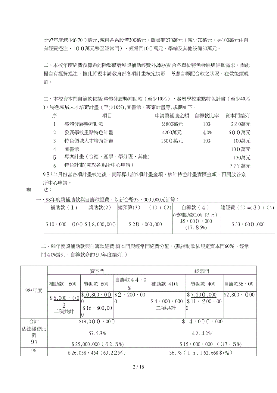 华夏技术学院97年度经费专责小组第5次会议资料_第2页