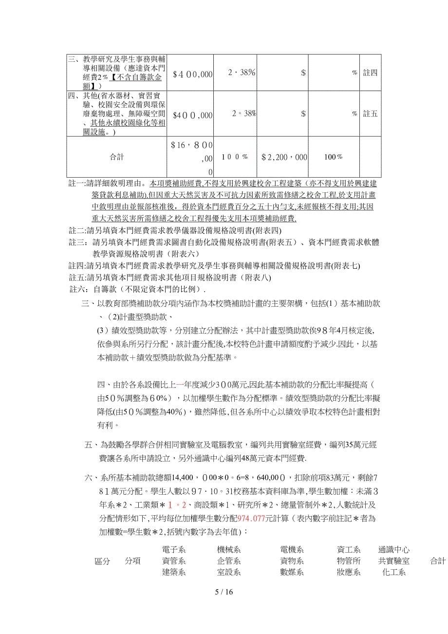 华夏技术学院97年度经费专责小组第5次会议资料_第5页