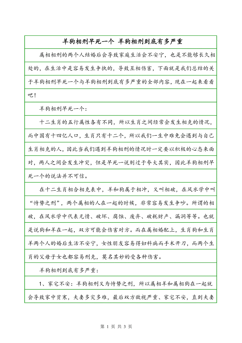 羊狗相刑早死一个 羊狗相刑到底有多严重_第1页