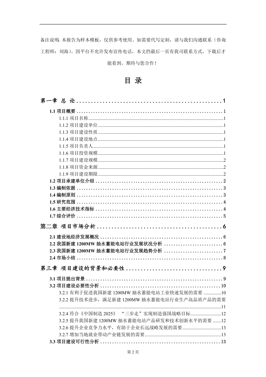 新建1200MW抽水蓄能电站项目可行性研究报告写作模板_第2页