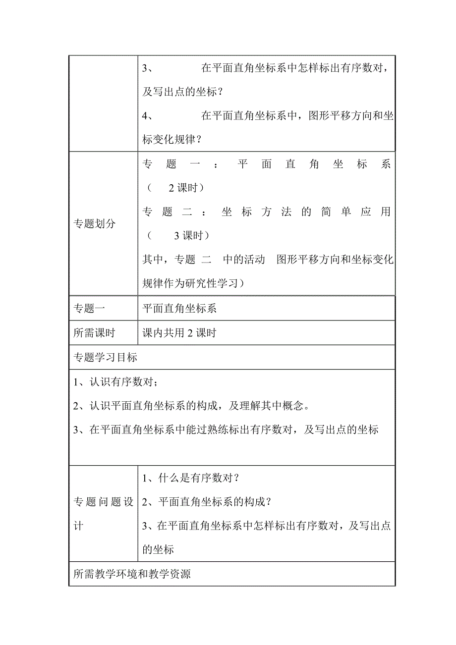 初中数学《平面直角坐标系》单元教学设计以及思维导图_第4页