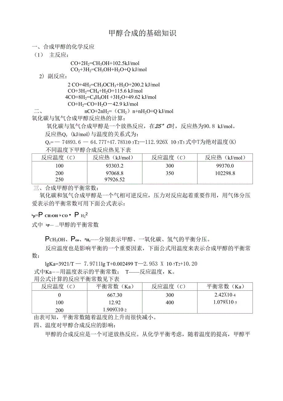 甲醇合成的基础知识_第1页