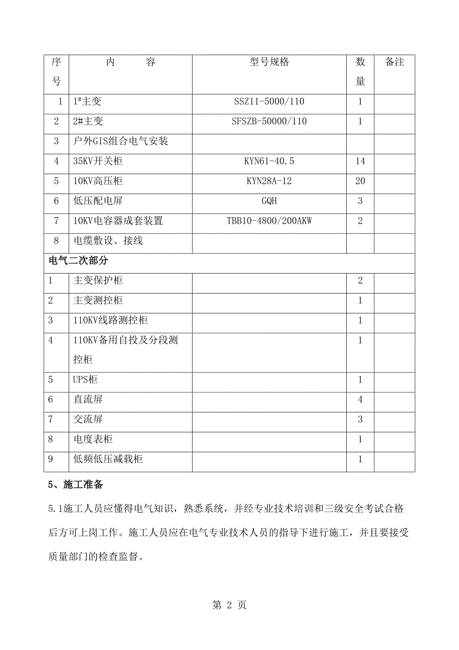 变电站电气专业施工组织设计共33页文档(DOC 31页)_第2页