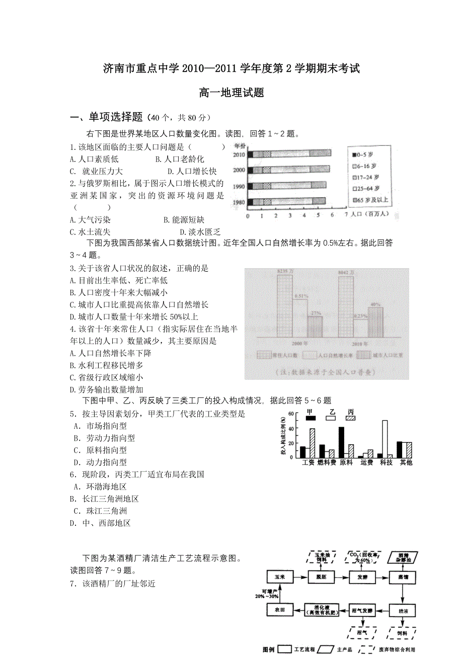 山东省济南市某重点中学学高一下学期期末考试地理_第1页