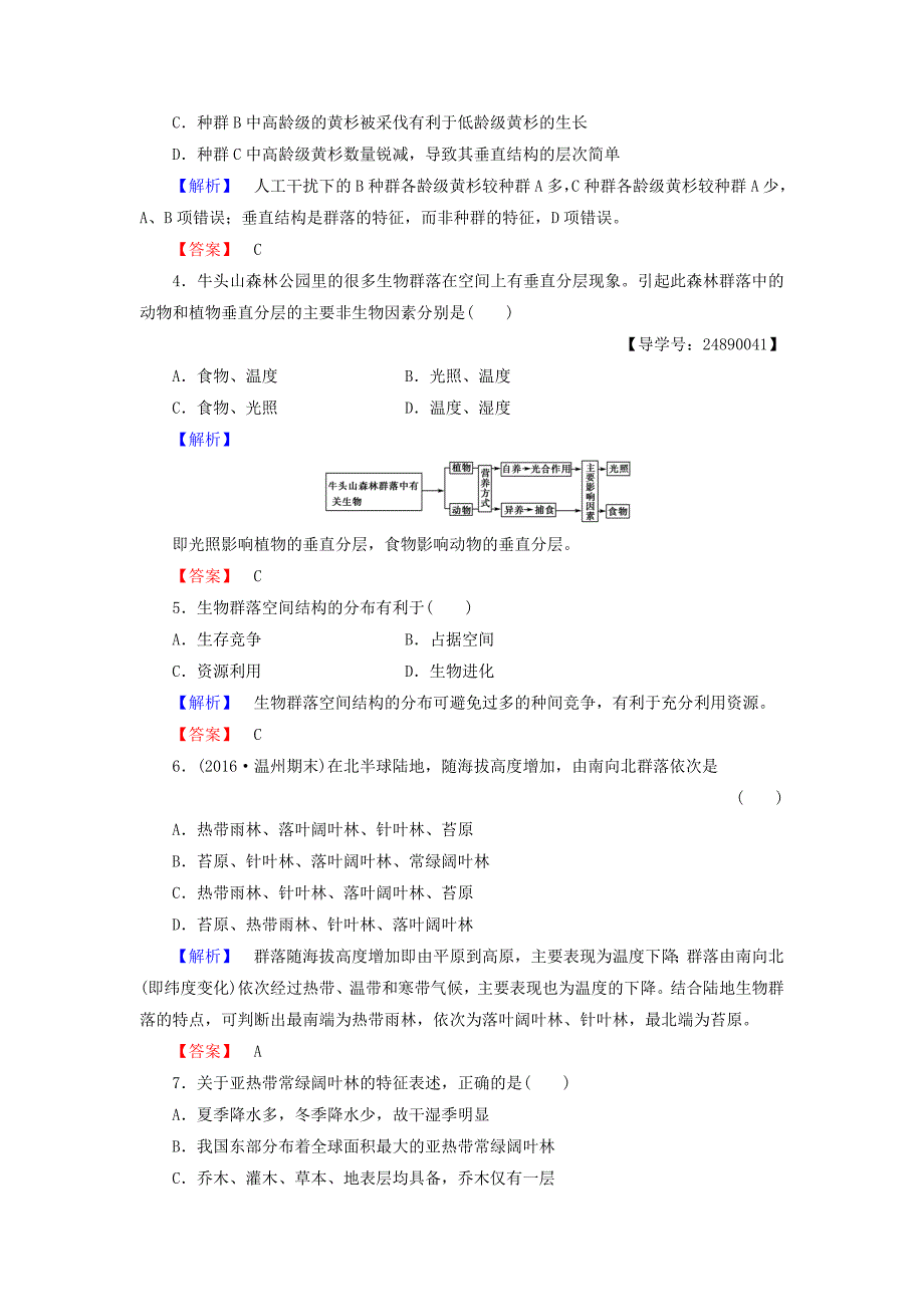 高中生物 第5章 群落 第1-5节 群落的物种组成和优势种(略)、植物的生长型和群落结构、物种在群落中的生态位、群落的主要类型、群落演替学业分层测评 浙科版必修3_第2页