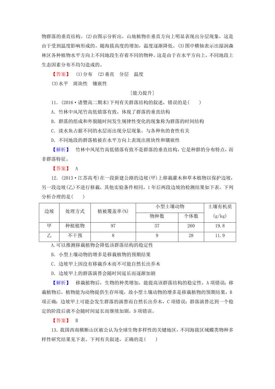 高中生物 第5章 群落 第1-5节 群落的物种组成和优势种(略)、植物的生长型和群落结构、物种在群落中的生态位、群落的主要类型、群落演替学业分层测评 浙科版必修3_第4页