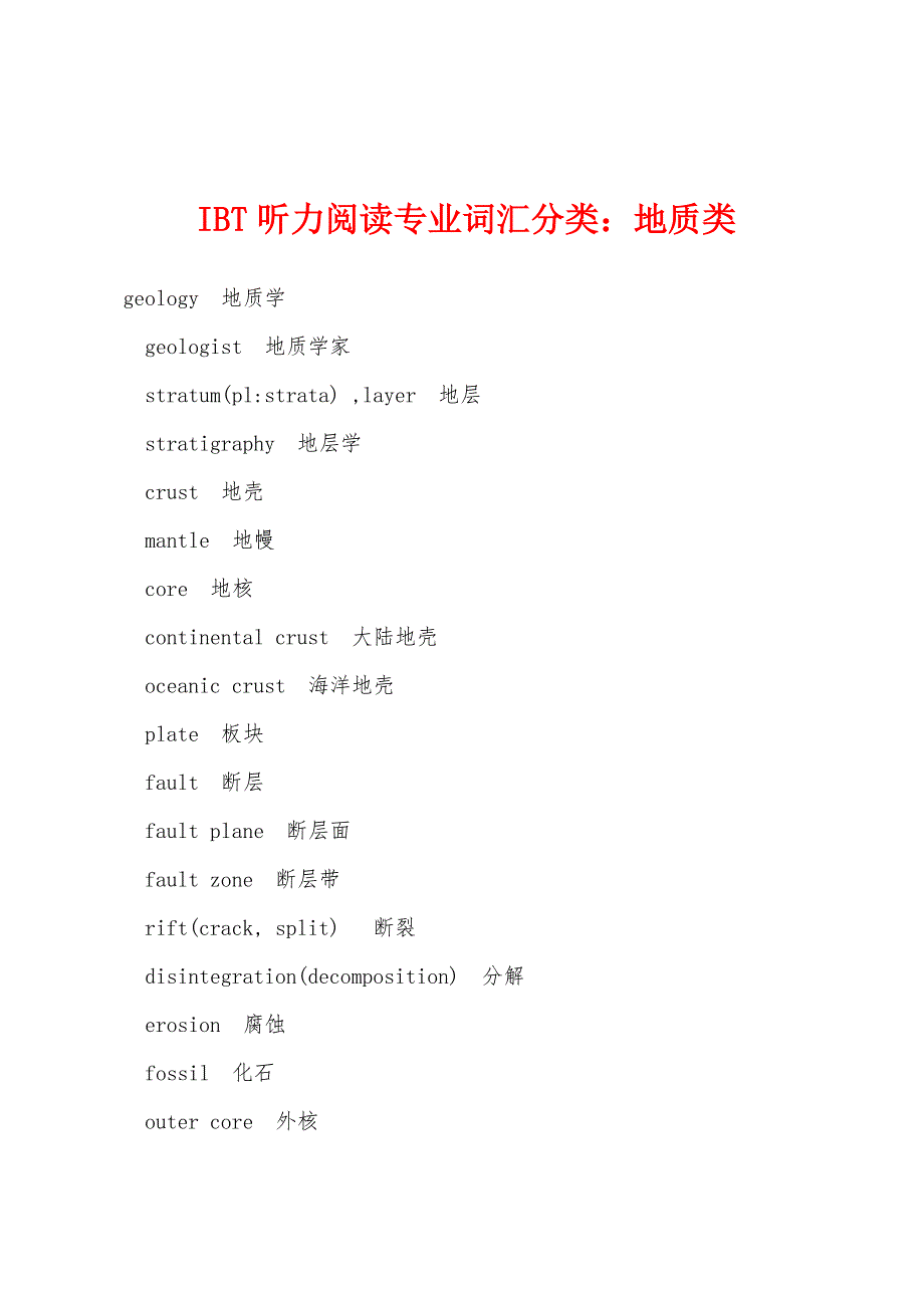 IBT听力阅读专业词汇分类地质类.docx_第1页