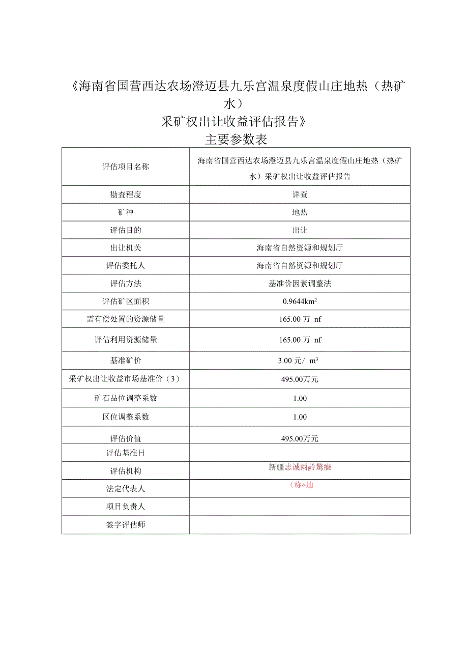 海南省国营西达农场澄迈县九乐宫温泉度假山庄地热(热矿水)采矿权出让收益评估报告.docx_第2页