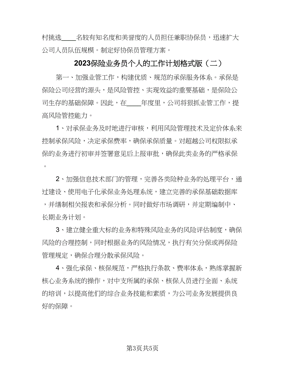 2023保险业务员个人的工作计划格式版（二篇）.doc_第3页