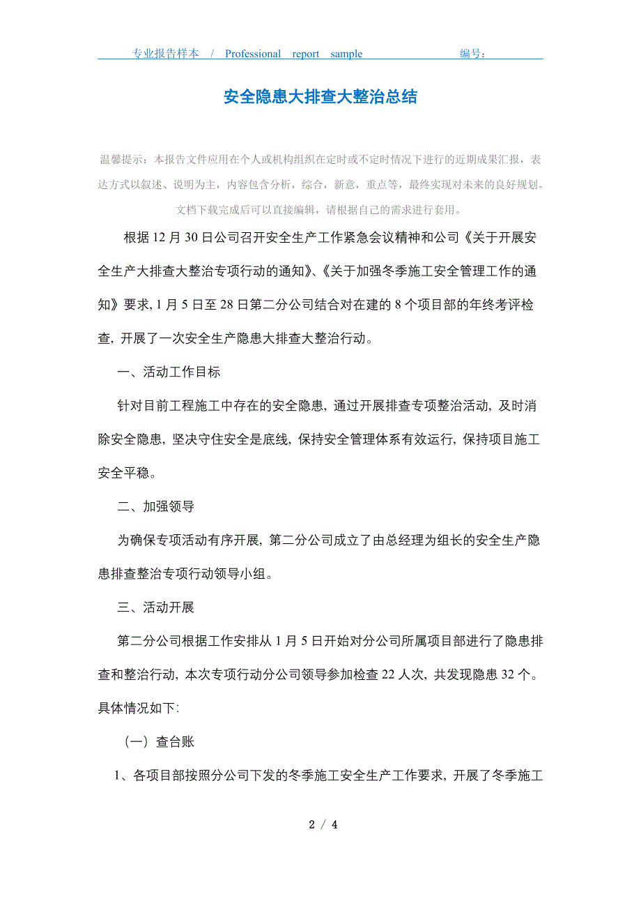 2021年安全隐患大排查大整治总结_第2页