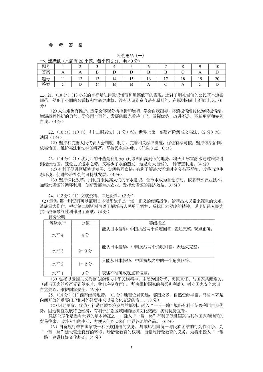 2015年初中毕业生学业考试社会思品模拟卷.doc_第5页