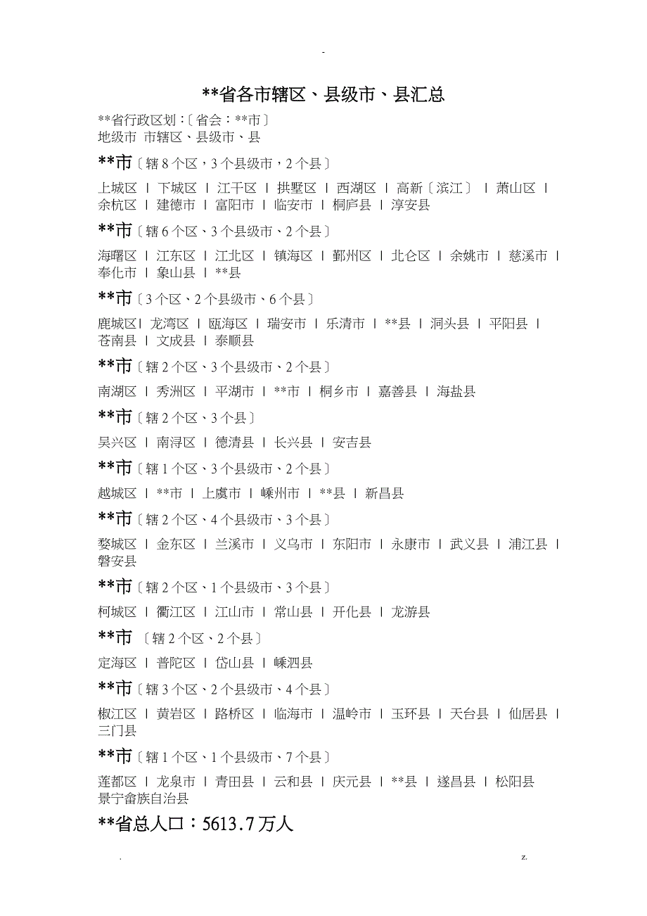浙江省各市辖区、县级市、县汇总_第1页