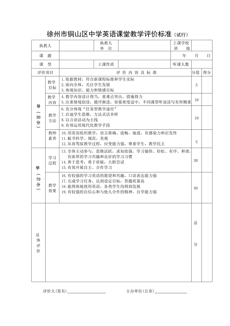 铜山县中学英语课堂教学评价标准_1_第1页