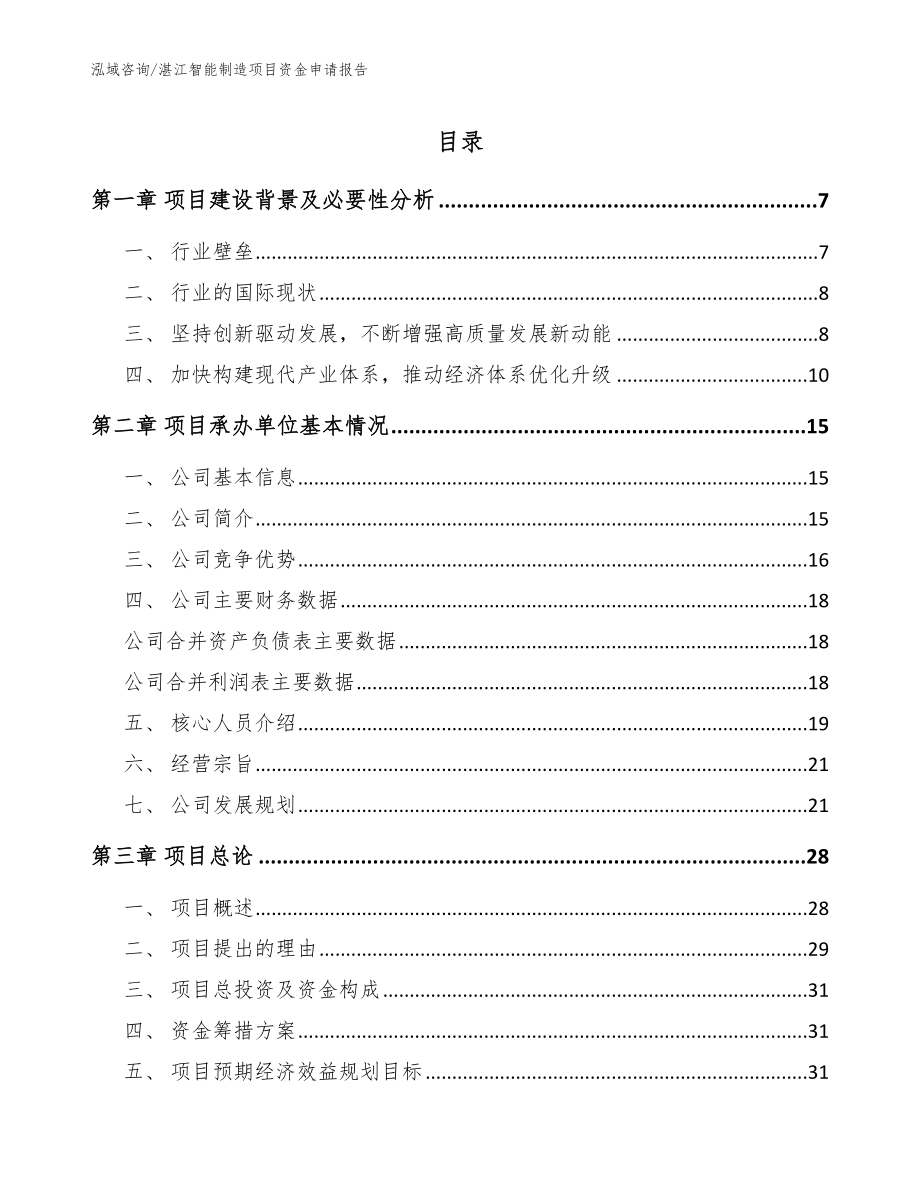 湛江智能制造项目资金申请报告（模板范文）_第1页