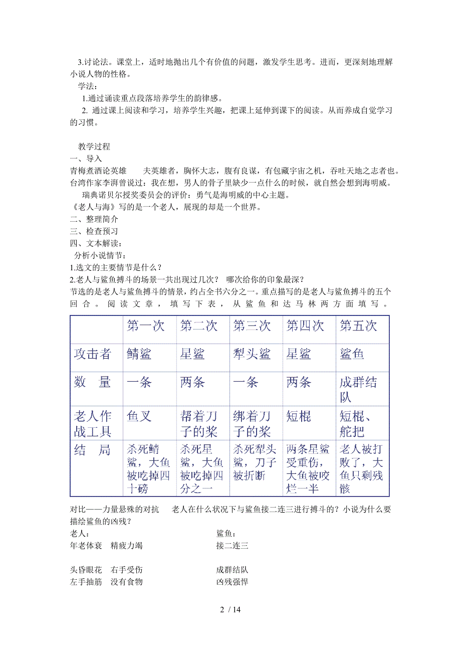 《老人与海》说课稿汇总_第2页