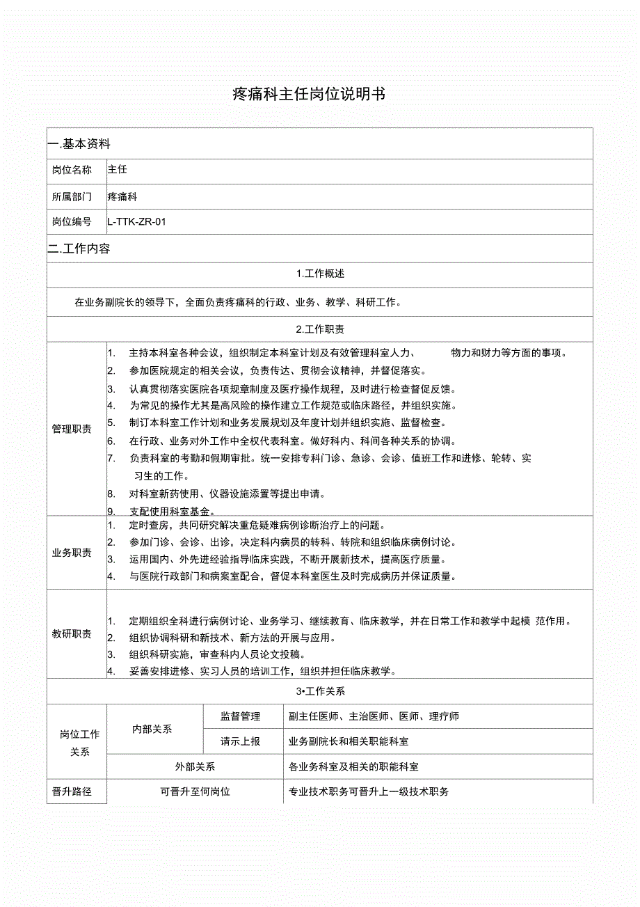 疼痛科岗位说明书(修订)_第1页
