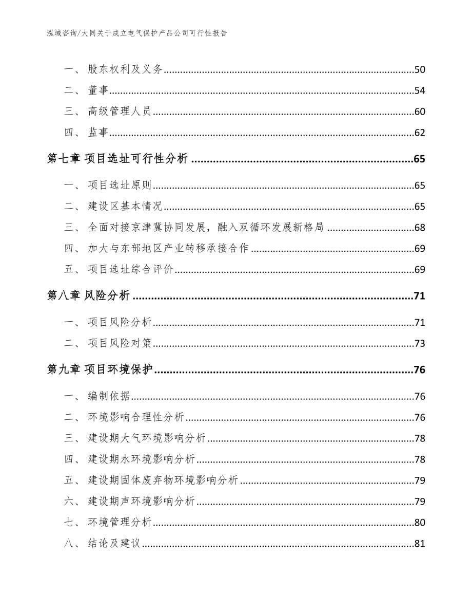 大同关于成立电气保护产品公司可行性报告（模板）_第5页