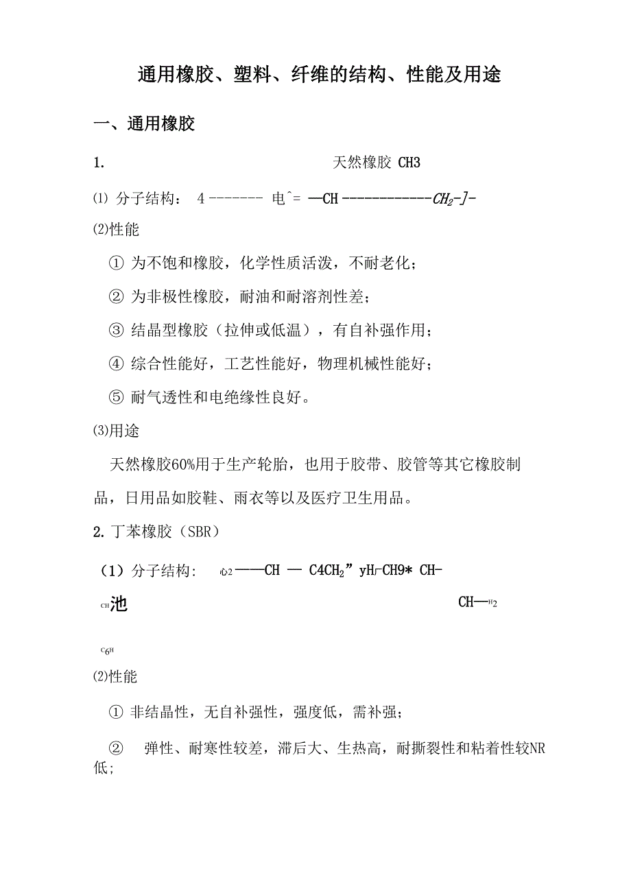 通用橡胶、塑料、纤维的结构、性能及用途_第1页