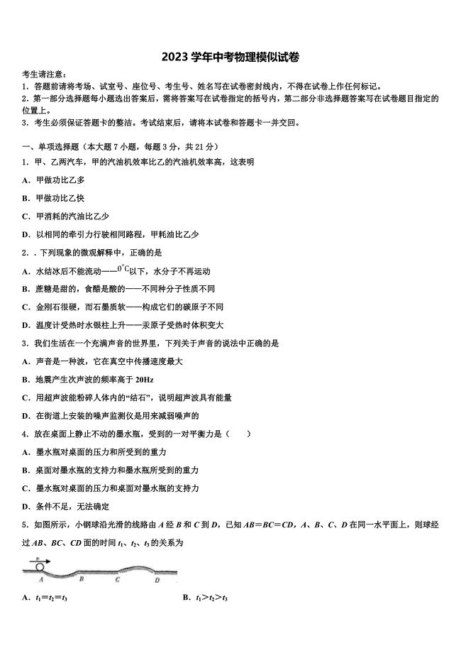 2023届辽宁沈阳市大东区重点达标名校中考物理押题卷（含解析).doc