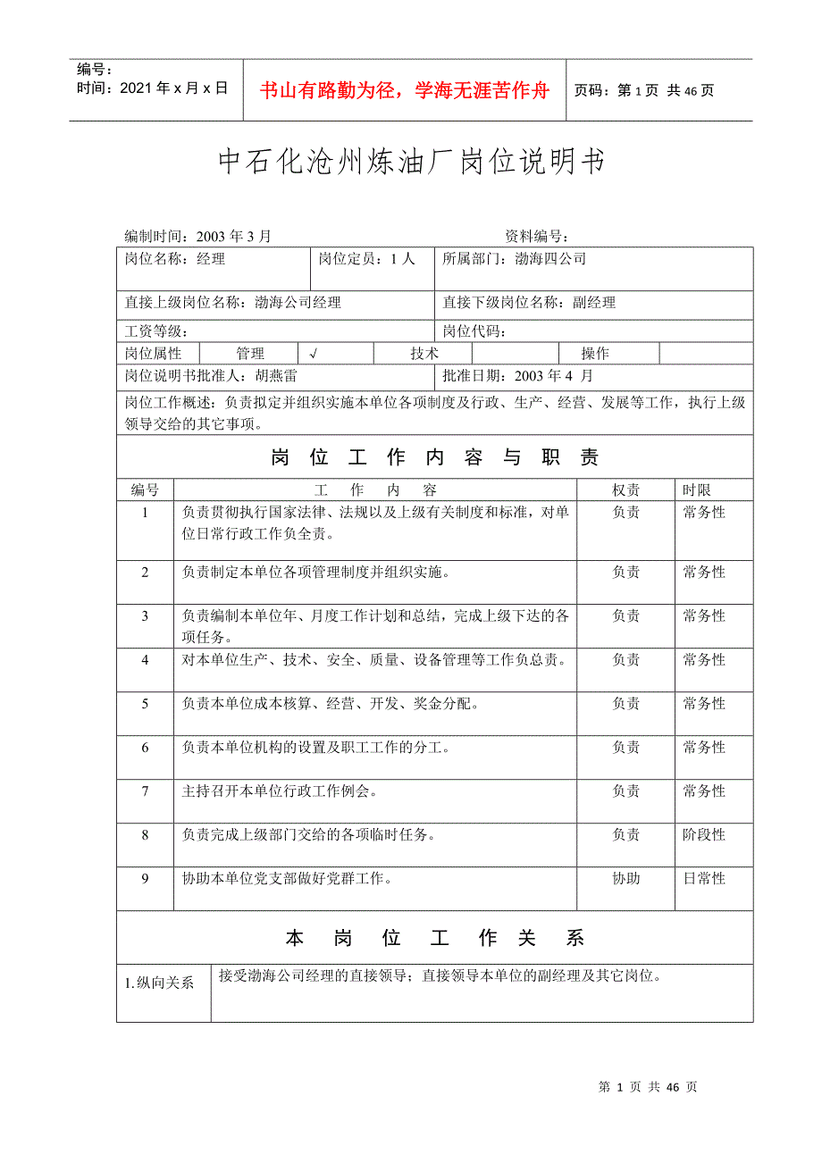 中石化沧州炼油厂岗位说明_第1页