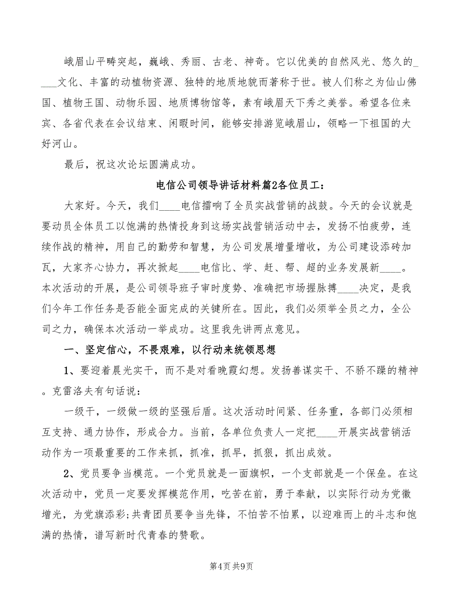 2022年电信公司领导讲话材料模板_第4页