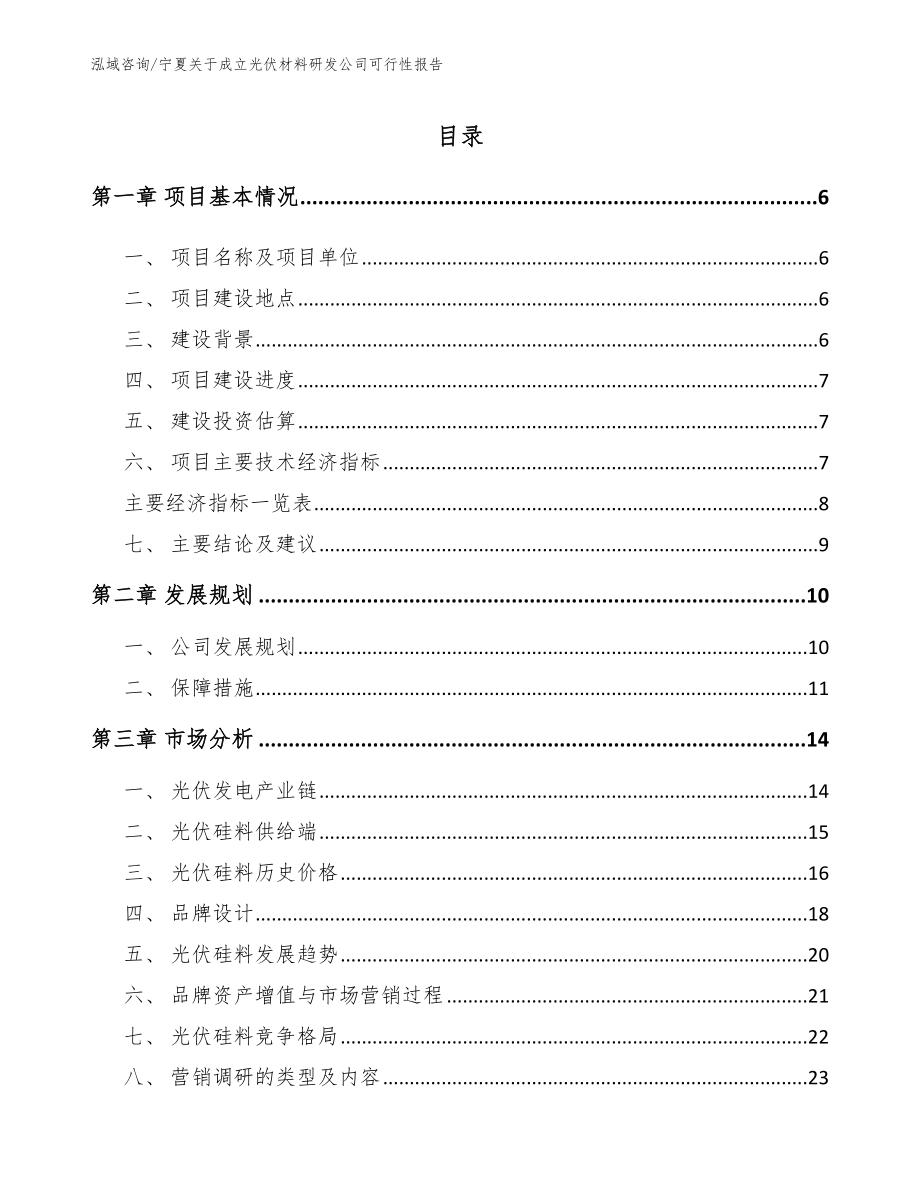 宁夏关于成立光伏材料研发公司可行性报告【模板参考】_第1页